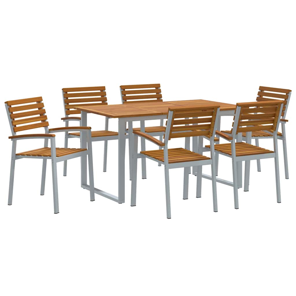 Garden Dining Set 7 pcs Grey Solid Acacia Wood
