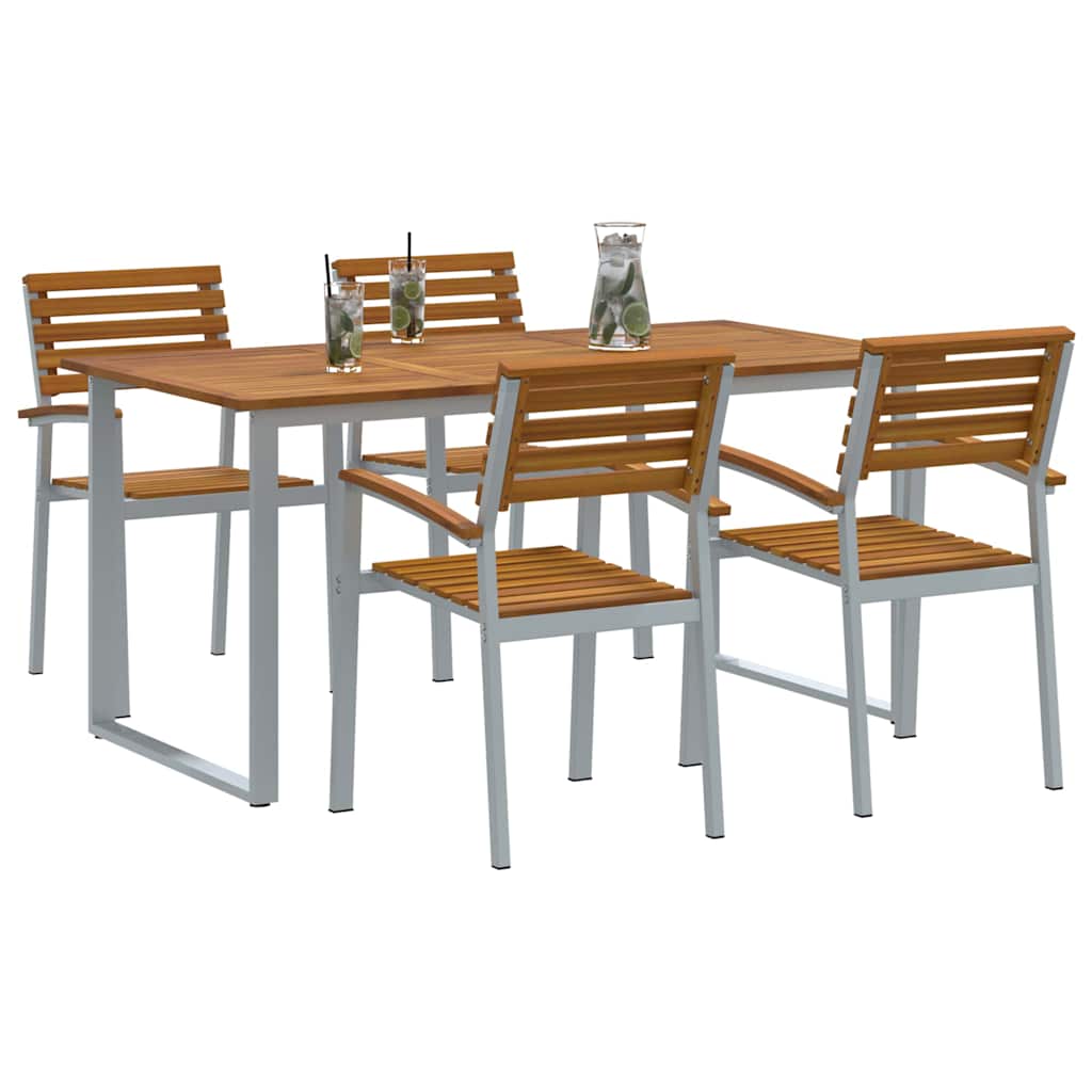 Garden Dining Set 5 pcs Grey Solid Acacia Wood