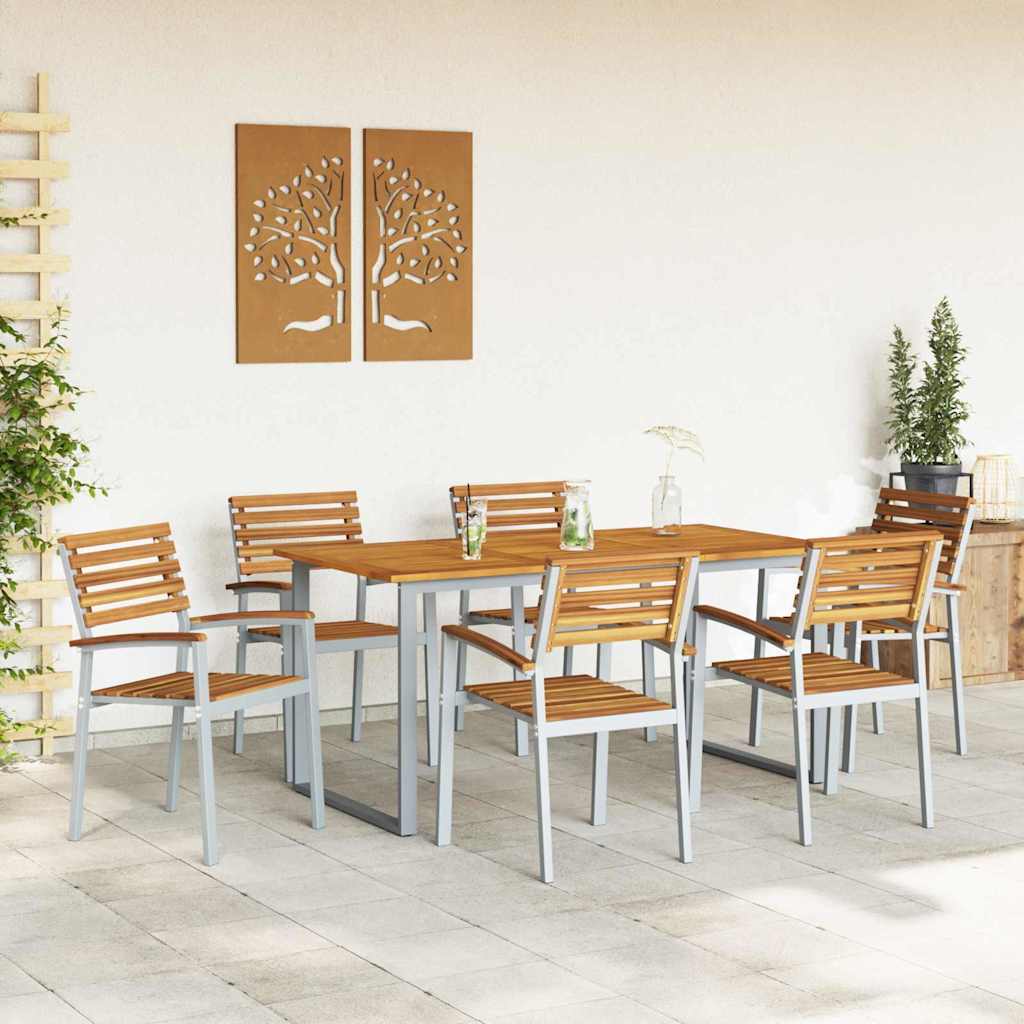 Garden Dining Set 7 pcs Grey Solid Acacia Wood