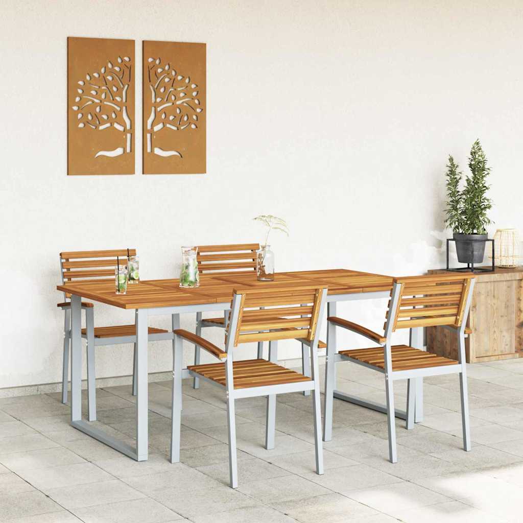 Garden Dining Set 5 pcs Grey Solid Acacia Wood