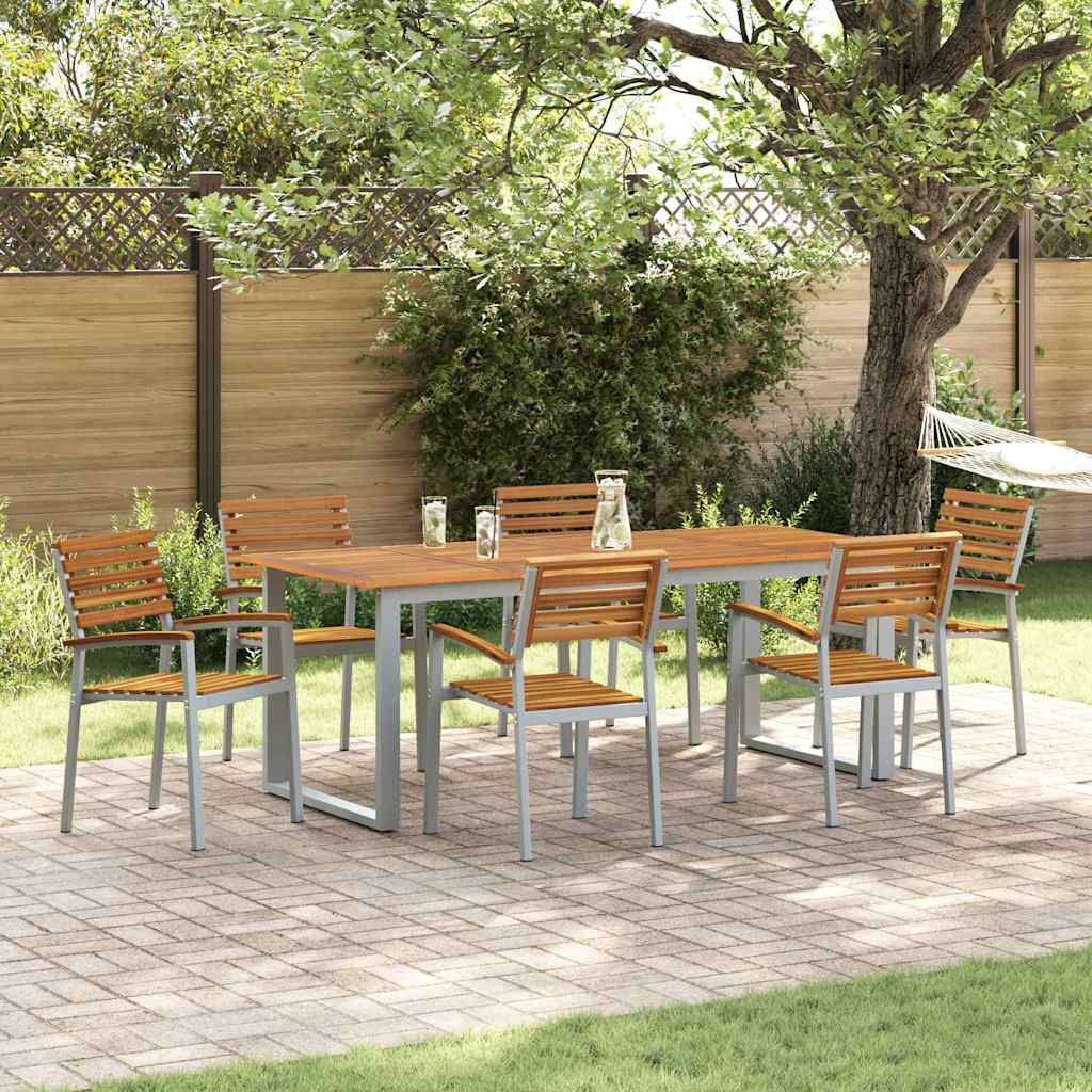 Garden Dining Set 7 pcs Grey Solid Acacia Wood