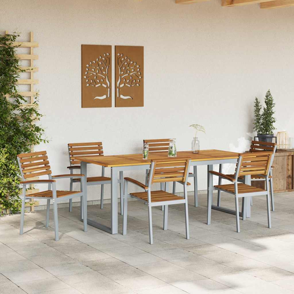 Garden Dining Set 7 pcs Grey Solid Acacia Wood