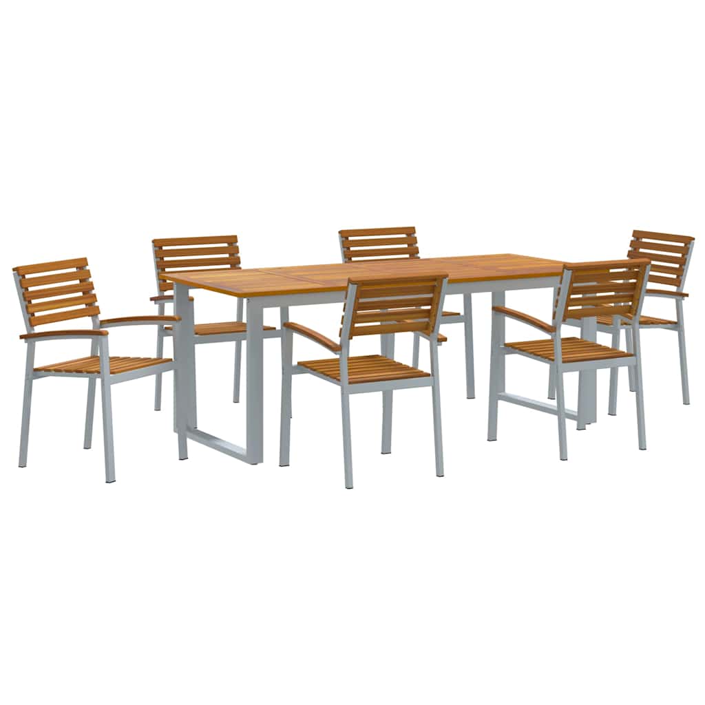 Garden Dining Set 7 pcs Grey Solid Acacia Wood