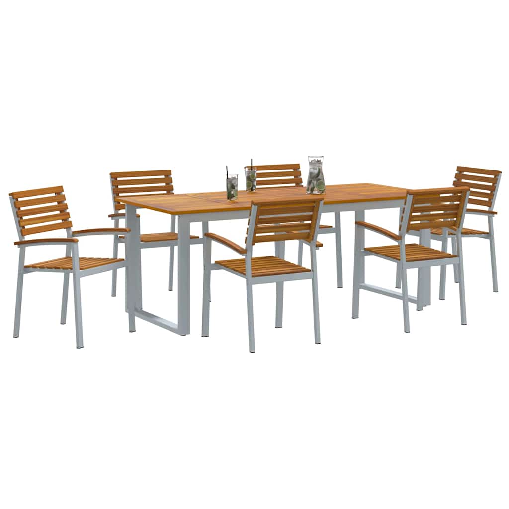 Garden Dining Set 7 pcs Grey Solid Acacia Wood