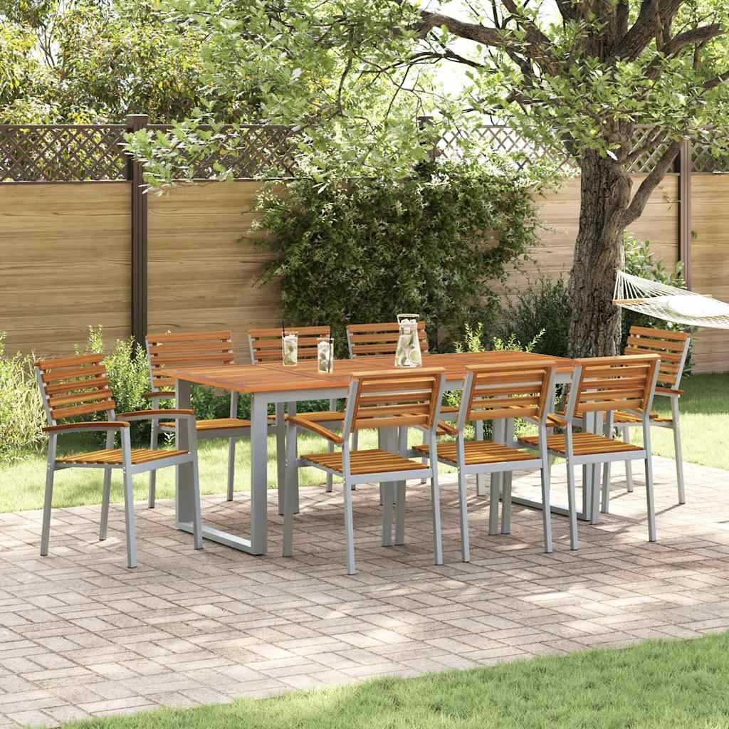 Garden Dining Set 9 pcs Grey Solid Acacia Wood