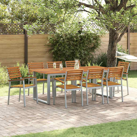 Garden Dining Set 9 pcs Grey Solid Acacia Wood