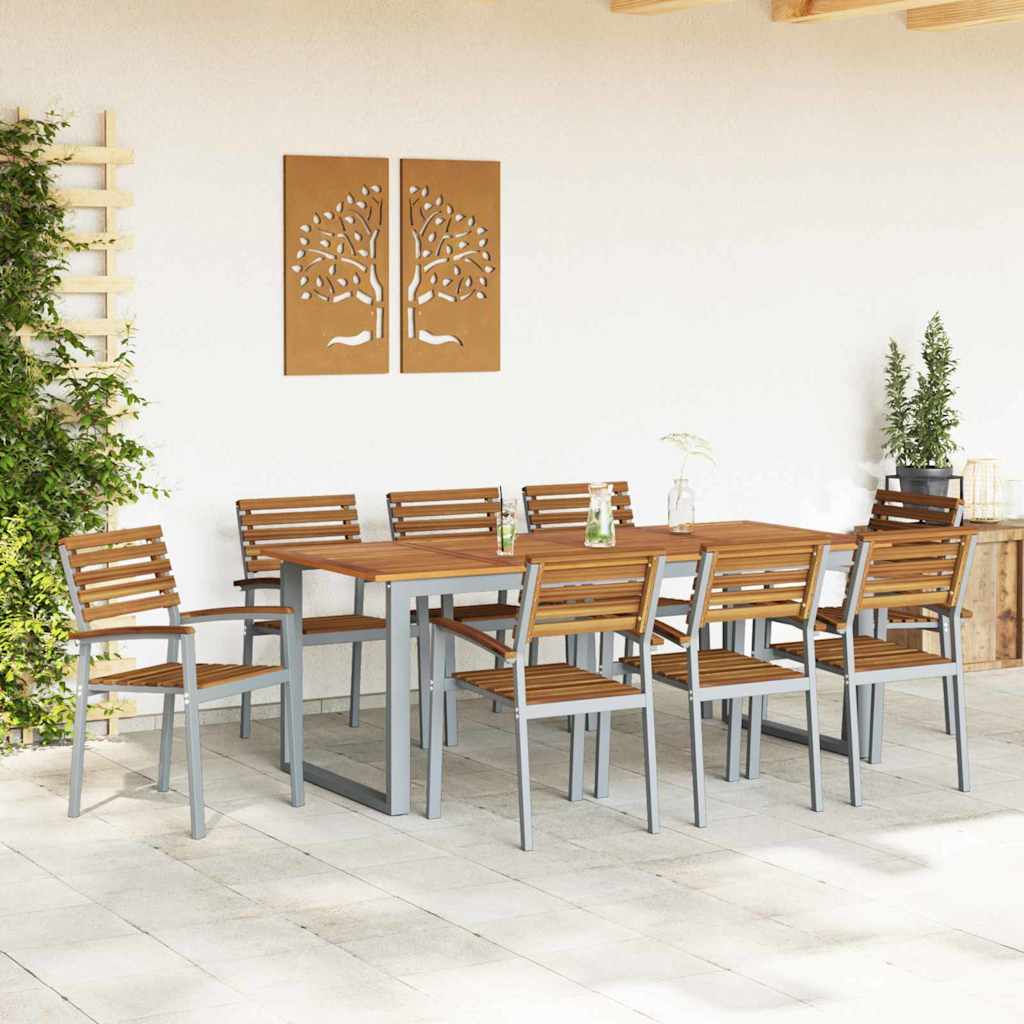 Garden Dining Set 9 pcs Grey Solid Acacia Wood