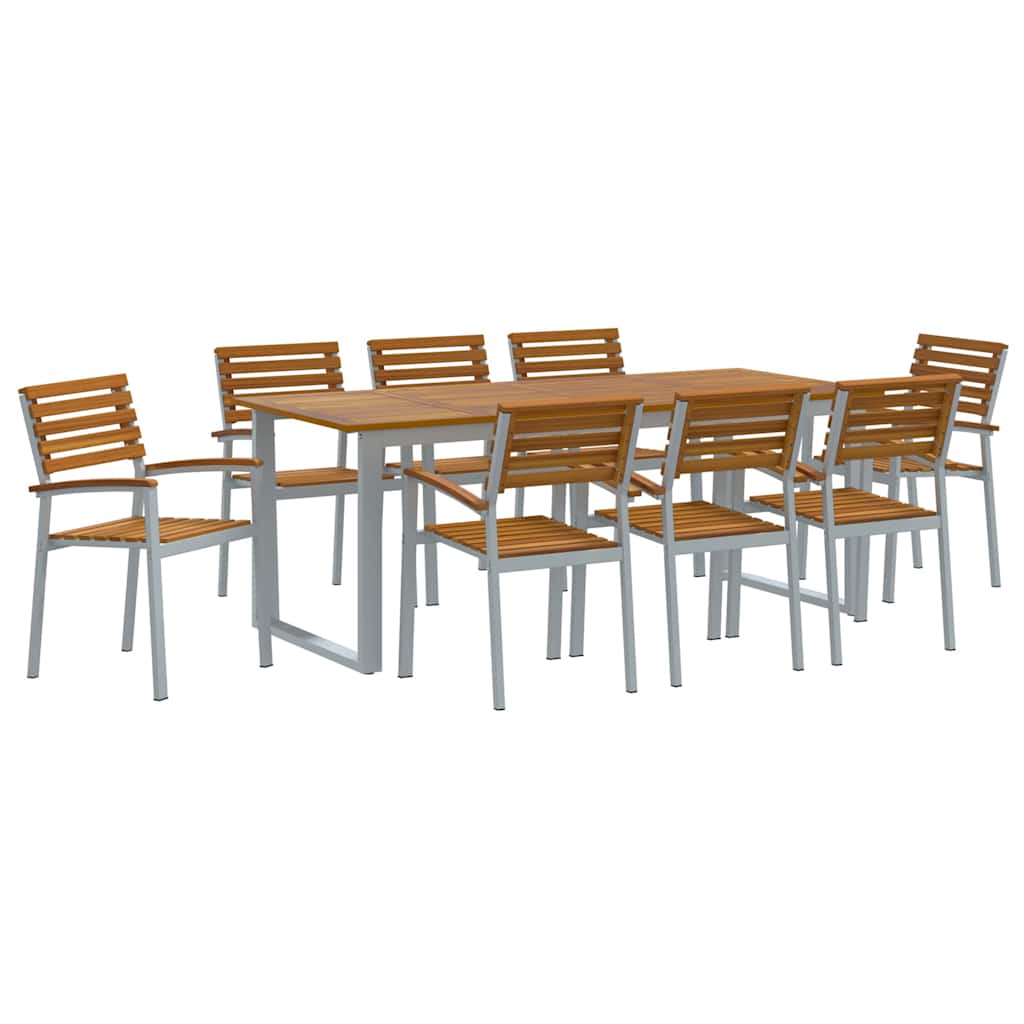 Garden Dining Set 9 pcs Grey Solid Acacia Wood