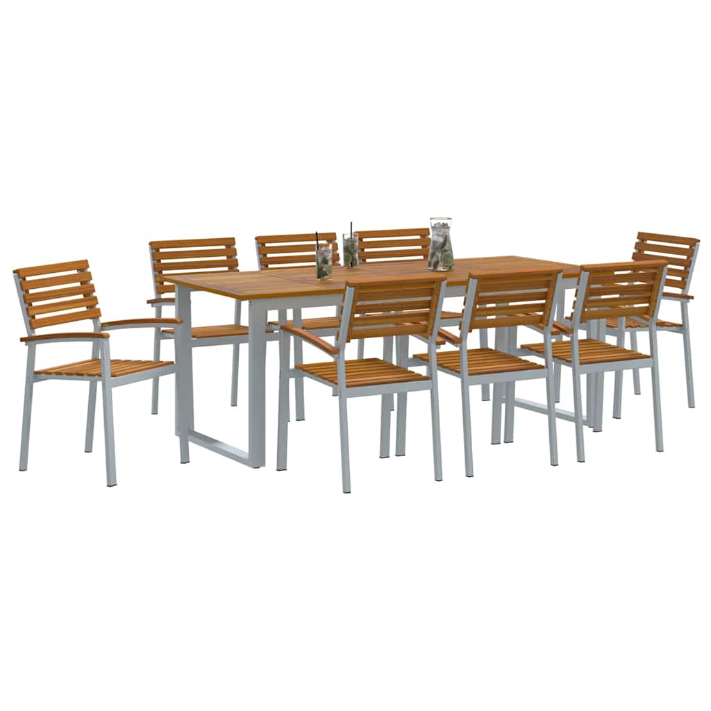 Garden Dining Set 9 pcs Grey Solid Acacia Wood