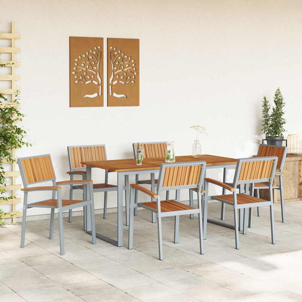 Garden Dining Set 7 pcs Grey Solid Acacia Wood