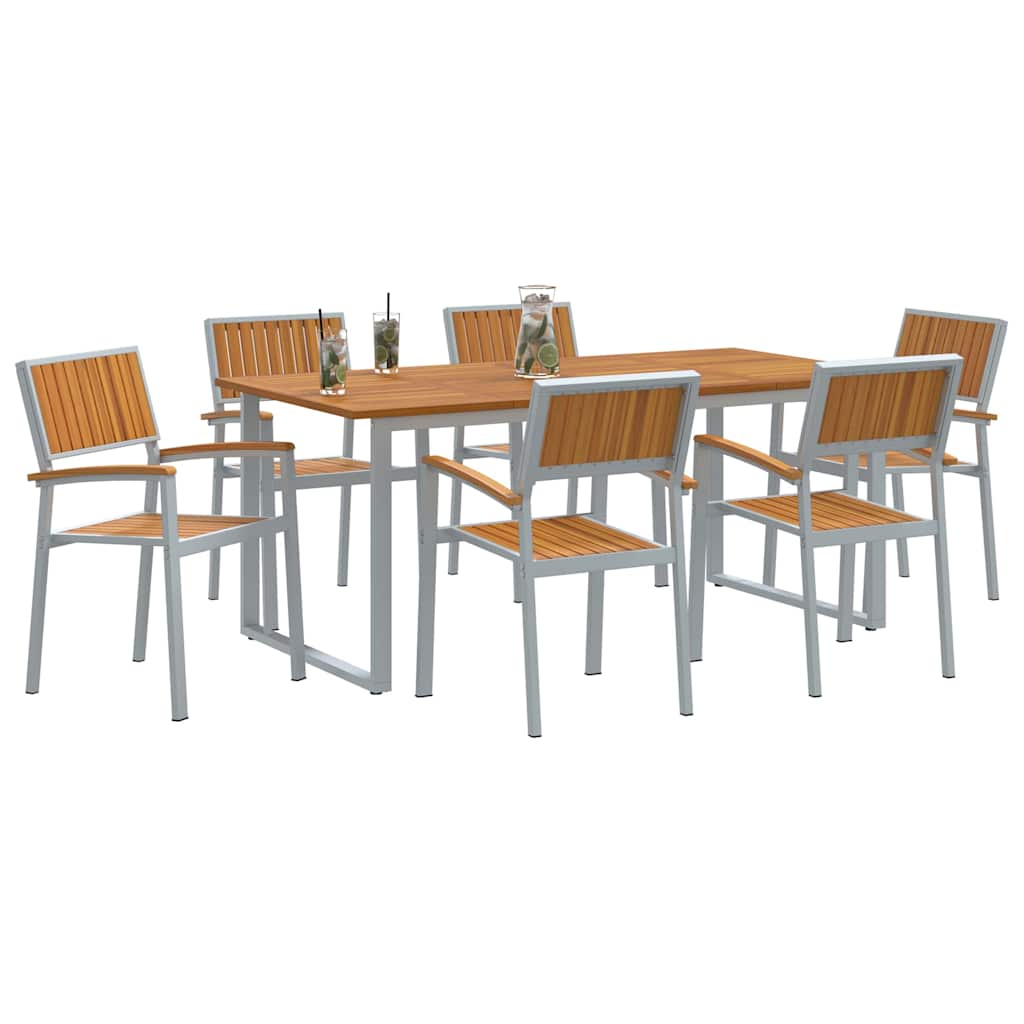 Garden Dining Set 7 pcs Grey Solid Acacia Wood