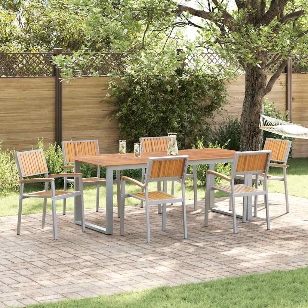 Garden Dining Set 7 pcs Grey Solid Acacia Wood