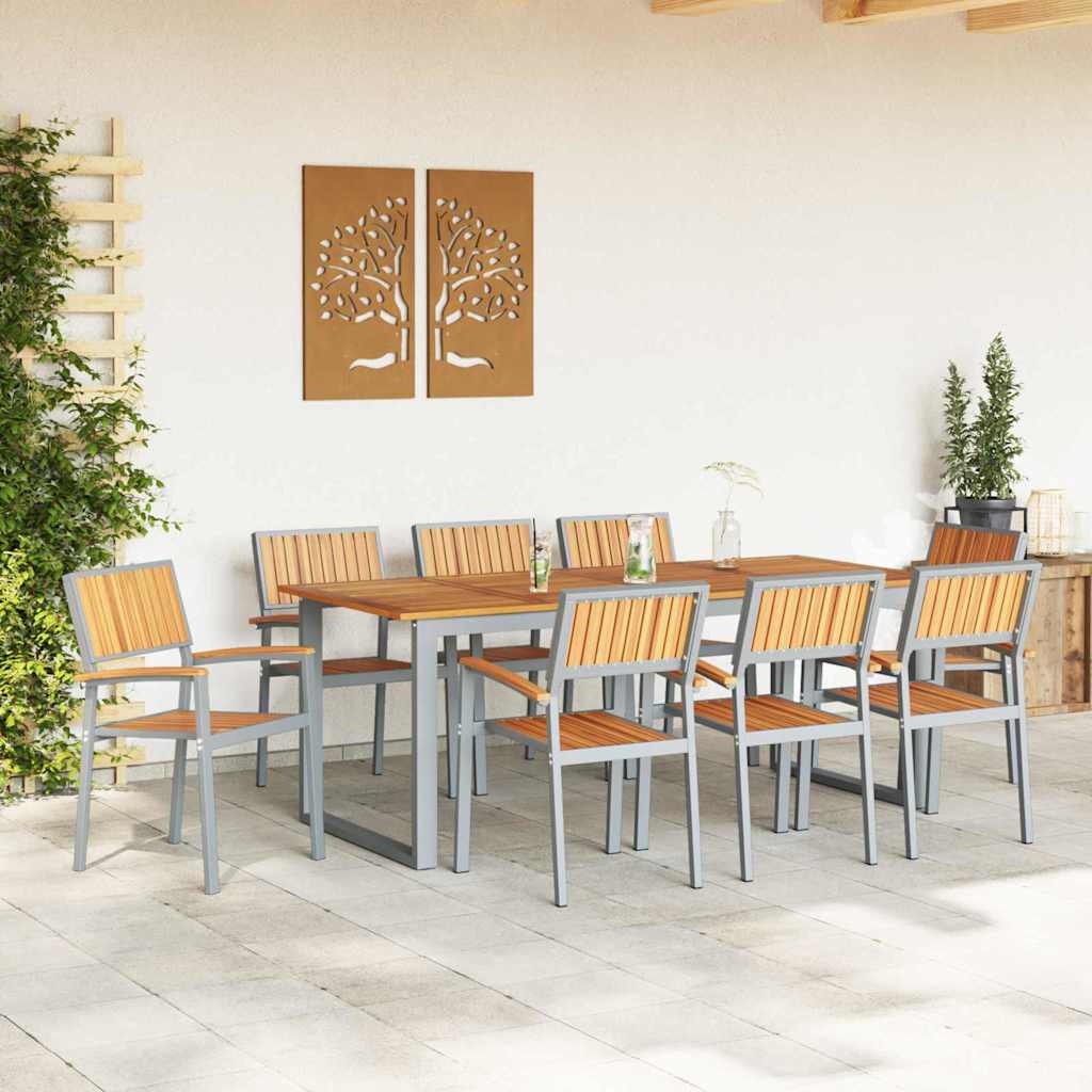 Garden Dining Set 9 pcs Grey Solid Acacia Wood