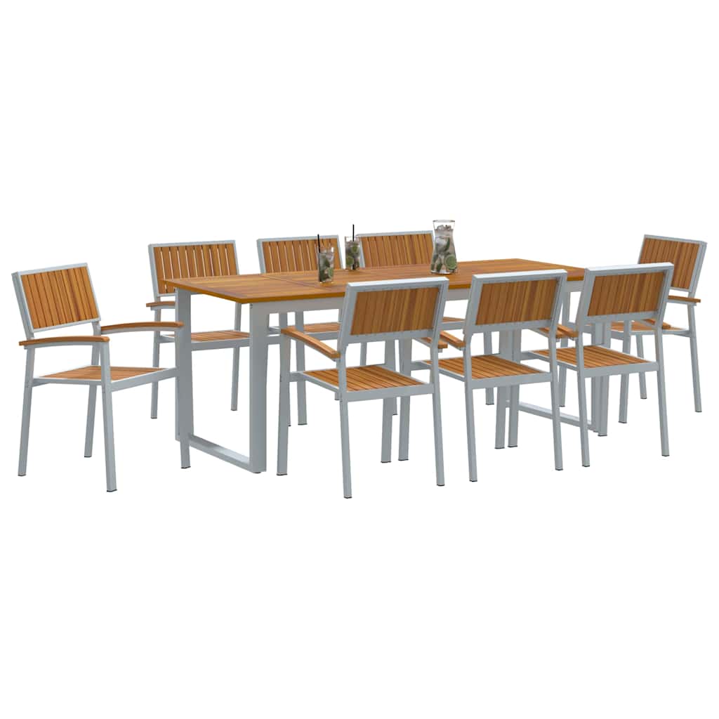 Garden Dining Set 9 pcs Grey Solid Acacia Wood