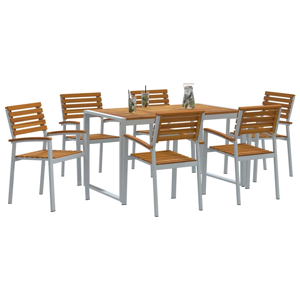 Garden Dining Set 7 pcs Grey Solid Acacia Wood