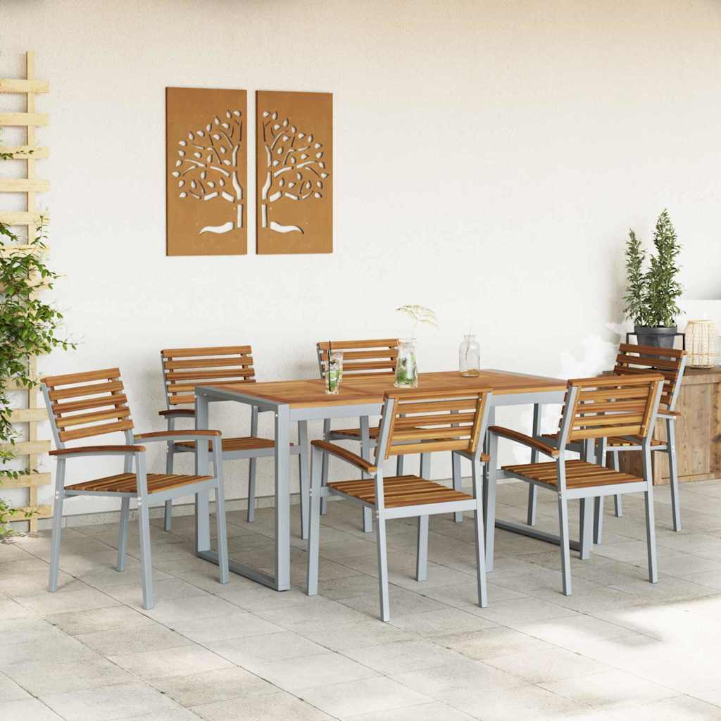 Garden Dining Set 7 pcs Grey Solid Acacia Wood