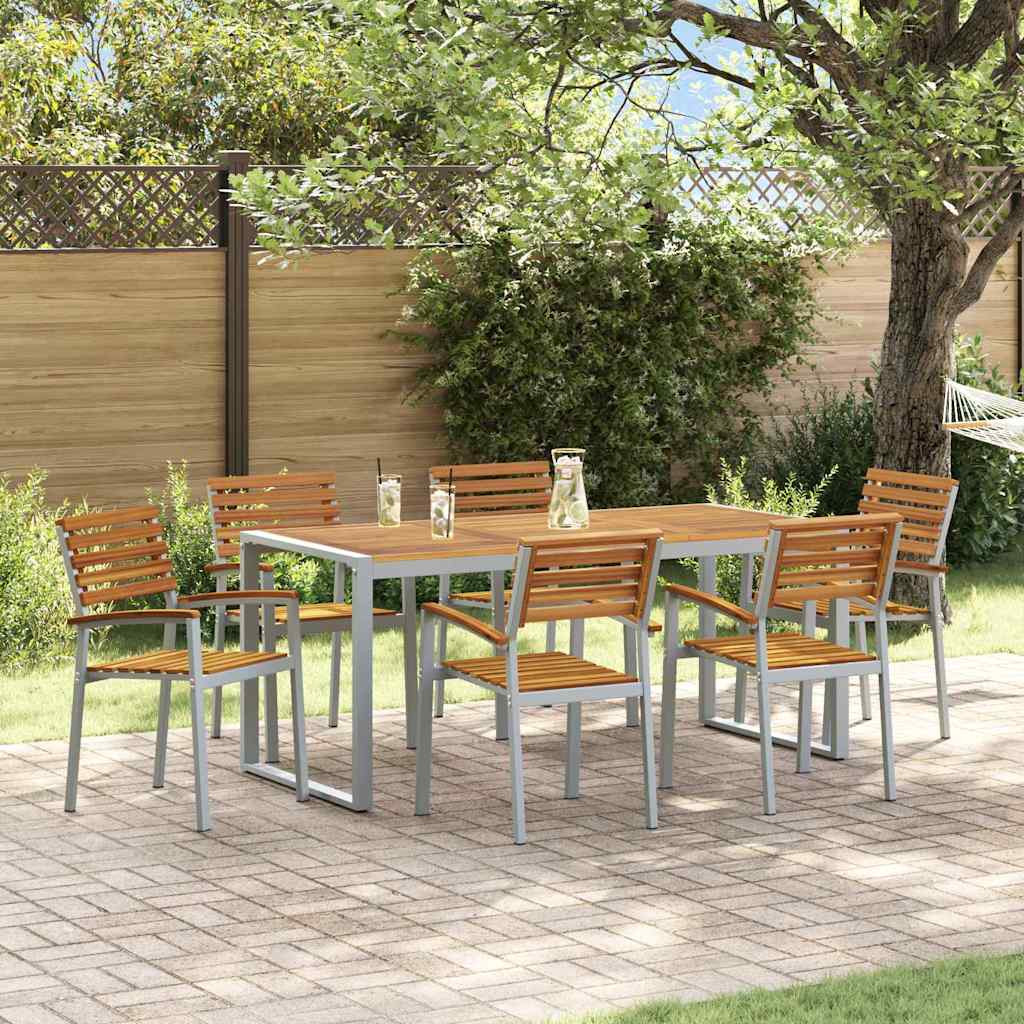 Garden Dining Set 7 pcs Grey Solid Acacia Wood