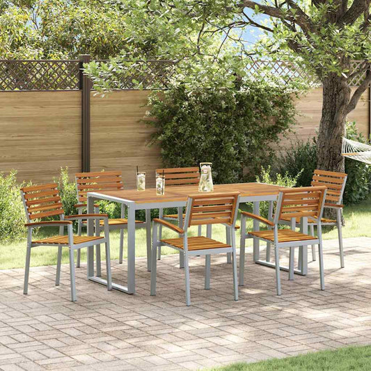 Garden Dining Set 7 pcs Grey Solid Acacia Wood