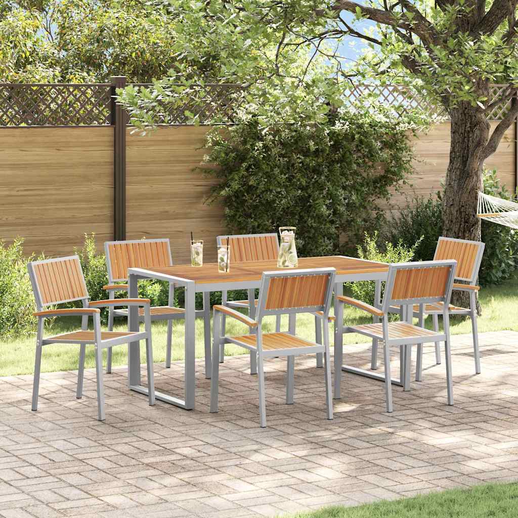 Garden Dining Set 7 pcs Grey Solid Acacia Wood