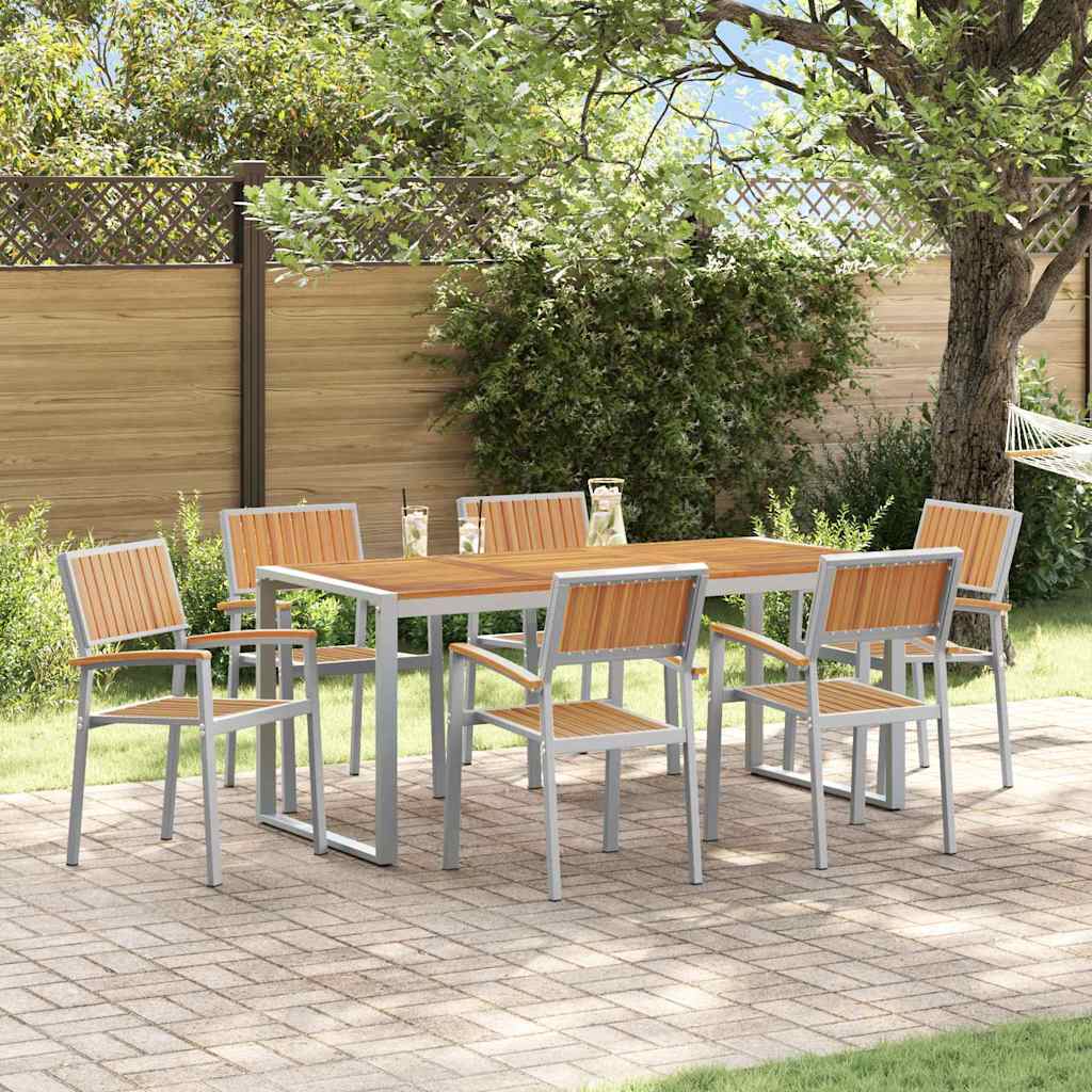 Garden Dining Set 7 pcs Grey Solid Acacia Wood