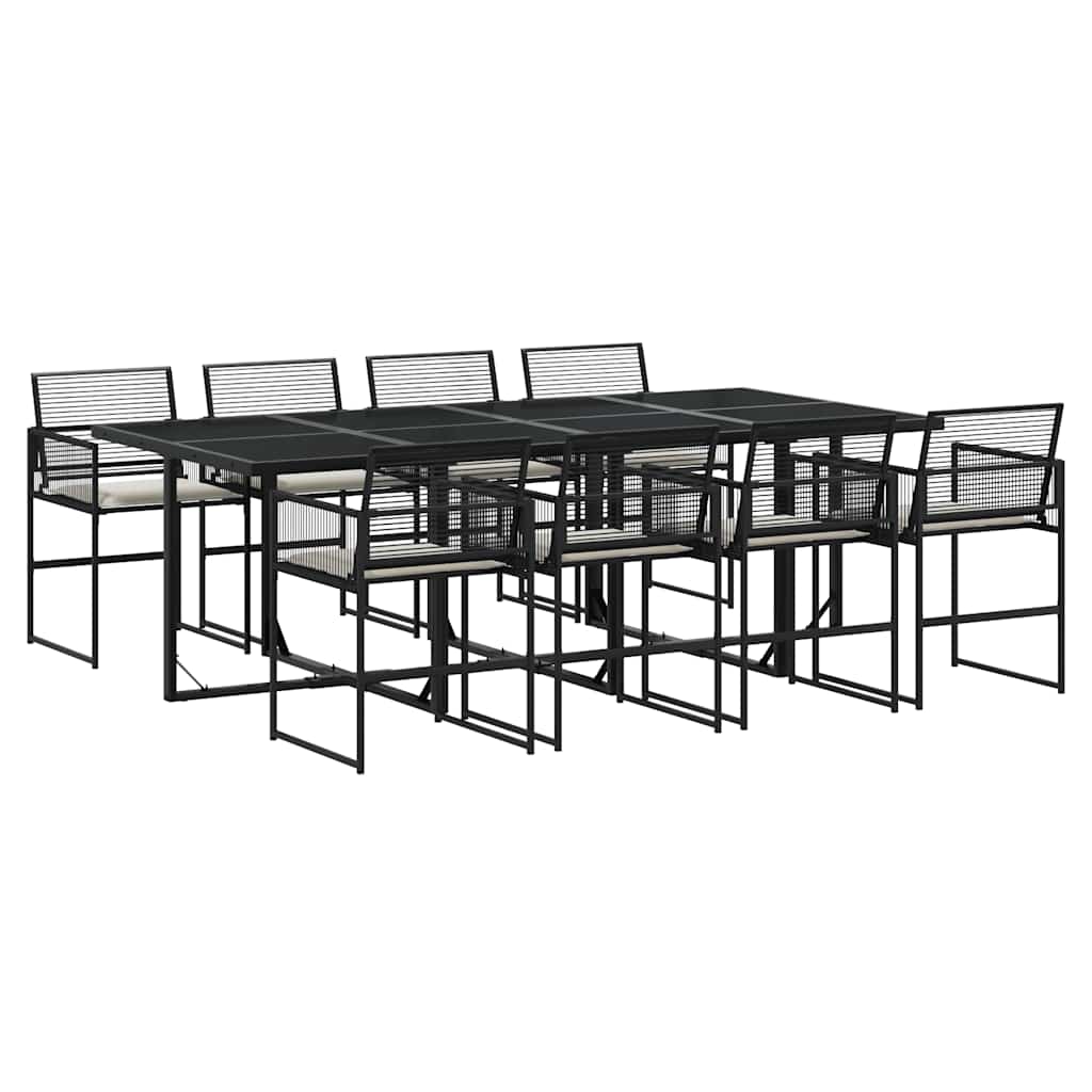 9 Piece Garden Dining Set with Cushions Black Poly Rattan