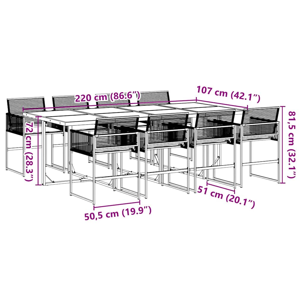 9 Piece Garden Dining Set with Cushions Black Poly Rattan