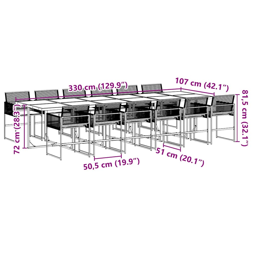13 Piece Garden Dining Set with Cushions Black Poly Rattan