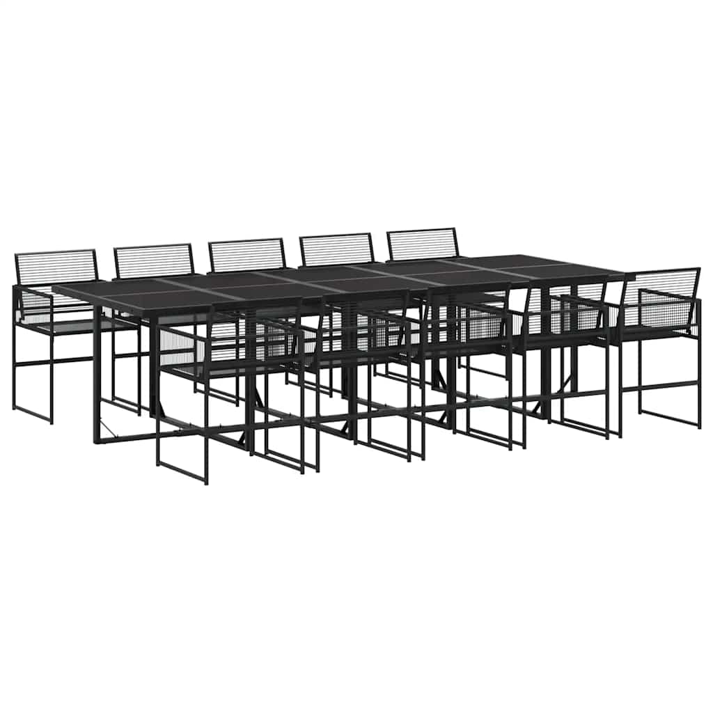 11 Piece Garden Dining Set Black Poly Rattan