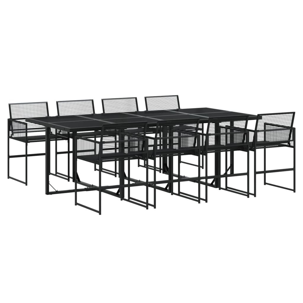 vidaXL 9 Piece Garden Dining Set Black Poly Rattan