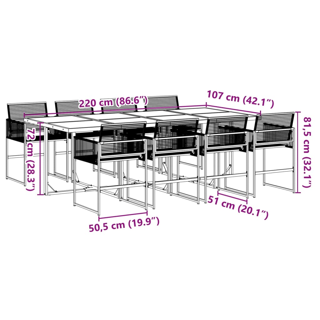 vidaXL 9 Piece Garden Dining Set Black Poly Rattan