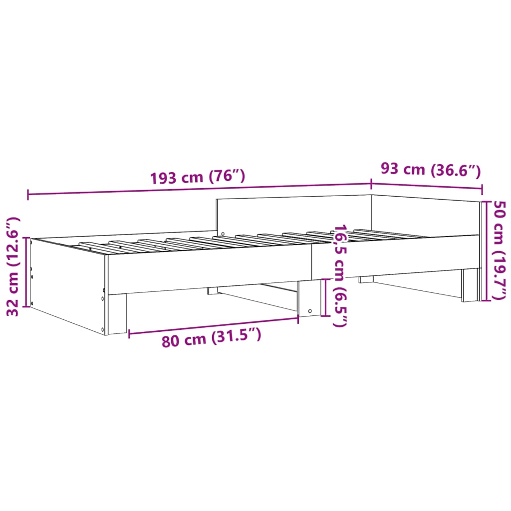 vidaXL Bed Frame without Mattress Black 90x190 cm Single Engineered Wood