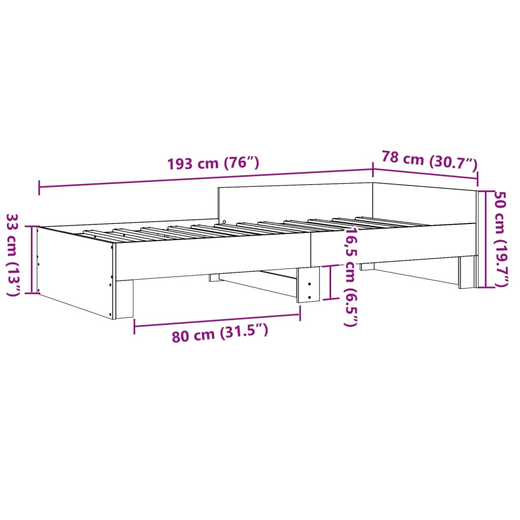 Bed Frame without Mattress Grey Sonoma 75x190 cm Small Single Engineered Wood