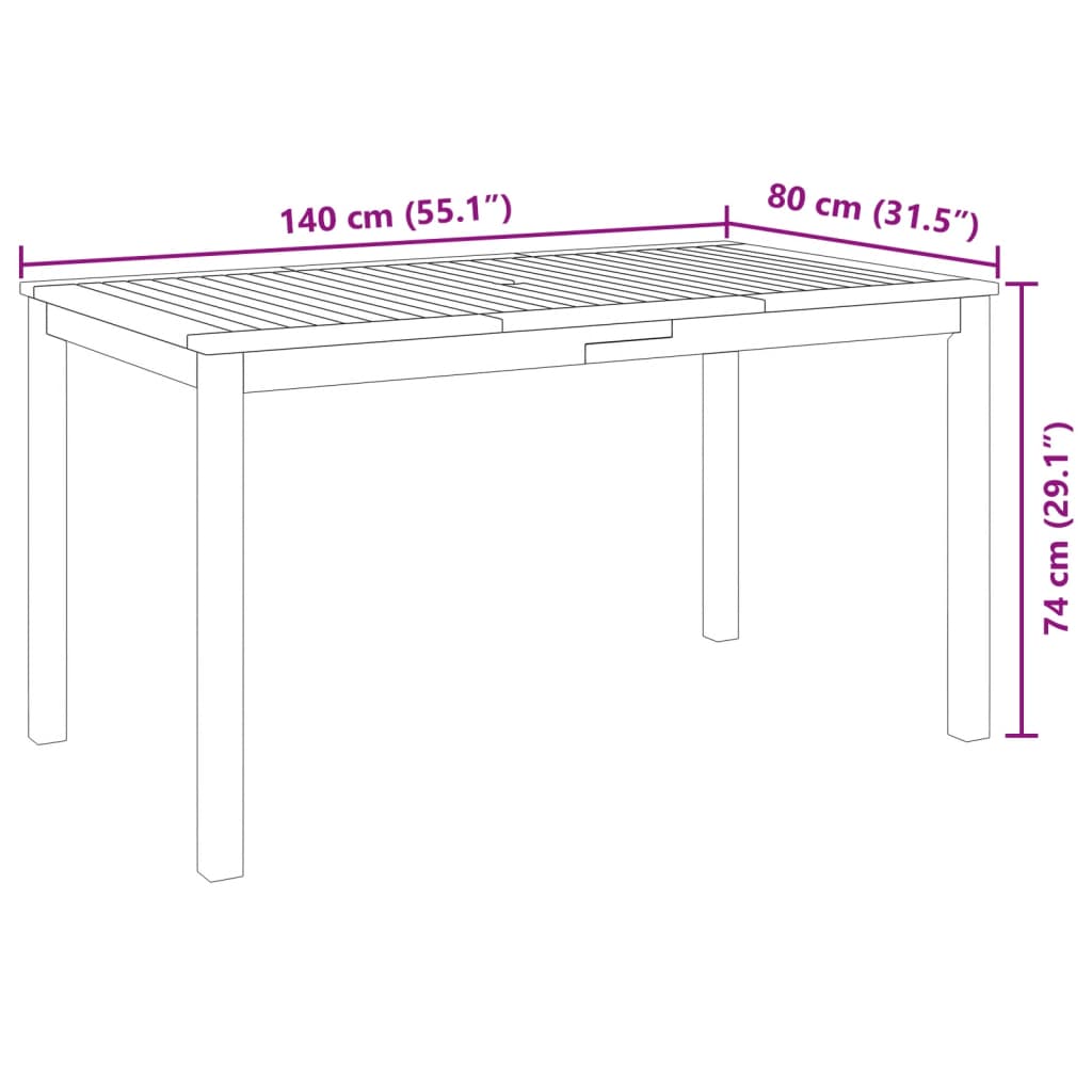 5 Piece Garden Dining Set 140x80x74 cm Solid Wood Acacia