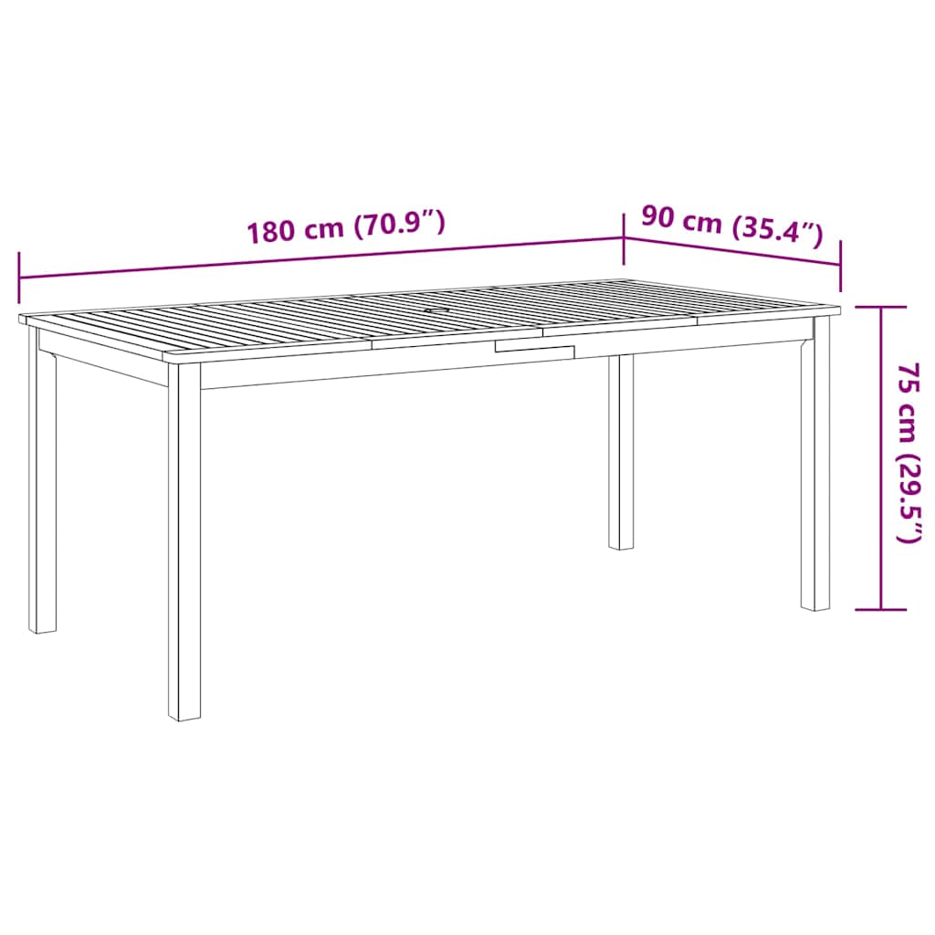 9 Piece Garden Dining Set 180x90x75 cm Solid Wood Acacia