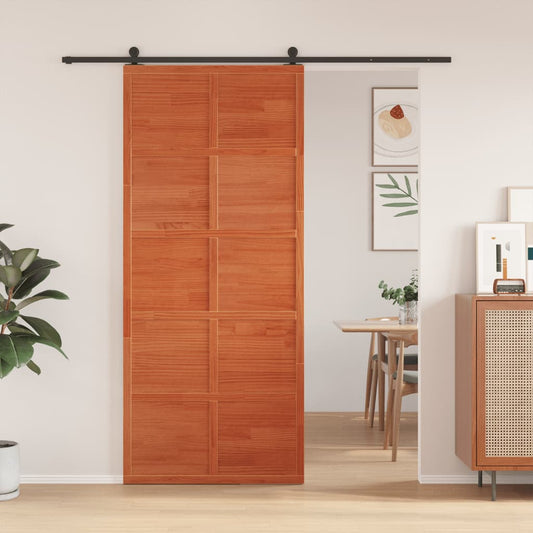 vidaXL Barn Door Wax Brown 90x208 cm Solid Wood Pine