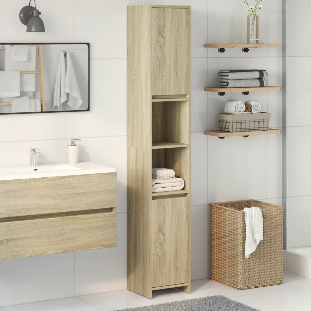 Bathroom Cabinet Sonoma Oak 30x30x183,5 cm Engineered Wood