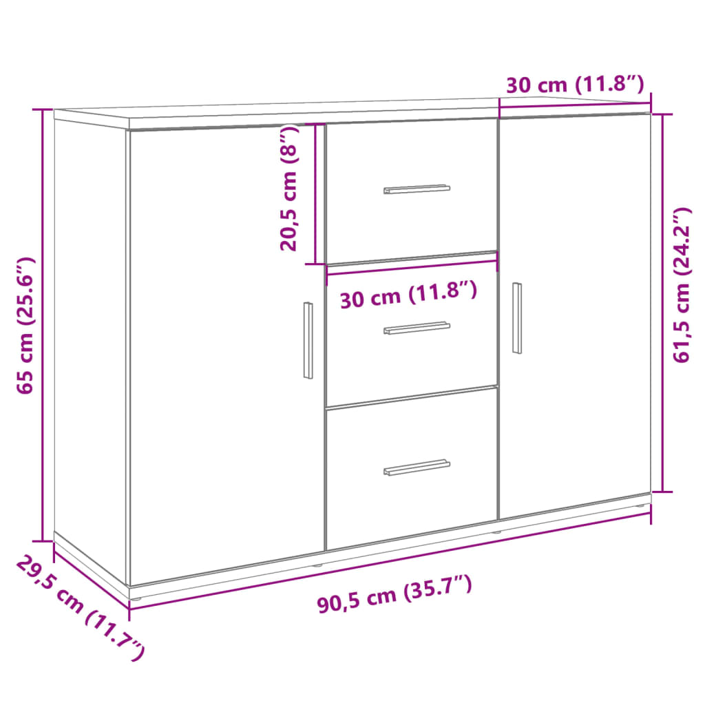 vidaXL Sideboard Concerte Grey 90.5x29.5x65 cm Engineered Wood