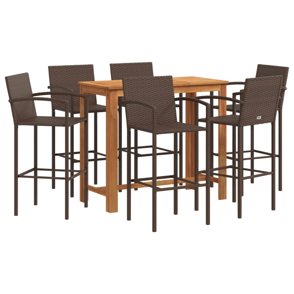 vidaXL 7 Piece Garden Bar Set Brown Solid Wood Acacia and Poly Rattan