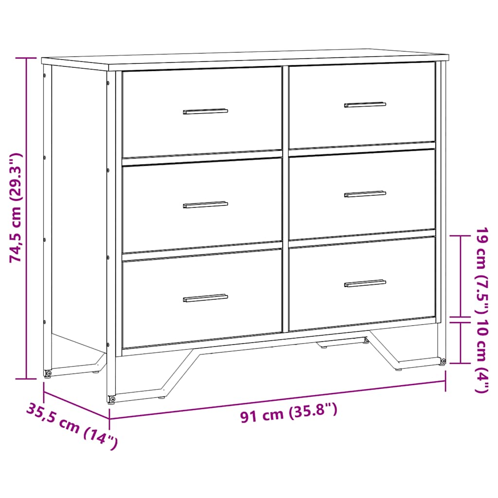 Chest of Drawers Grey Sonoma 91x35.5x74.5 cm Engineered wood