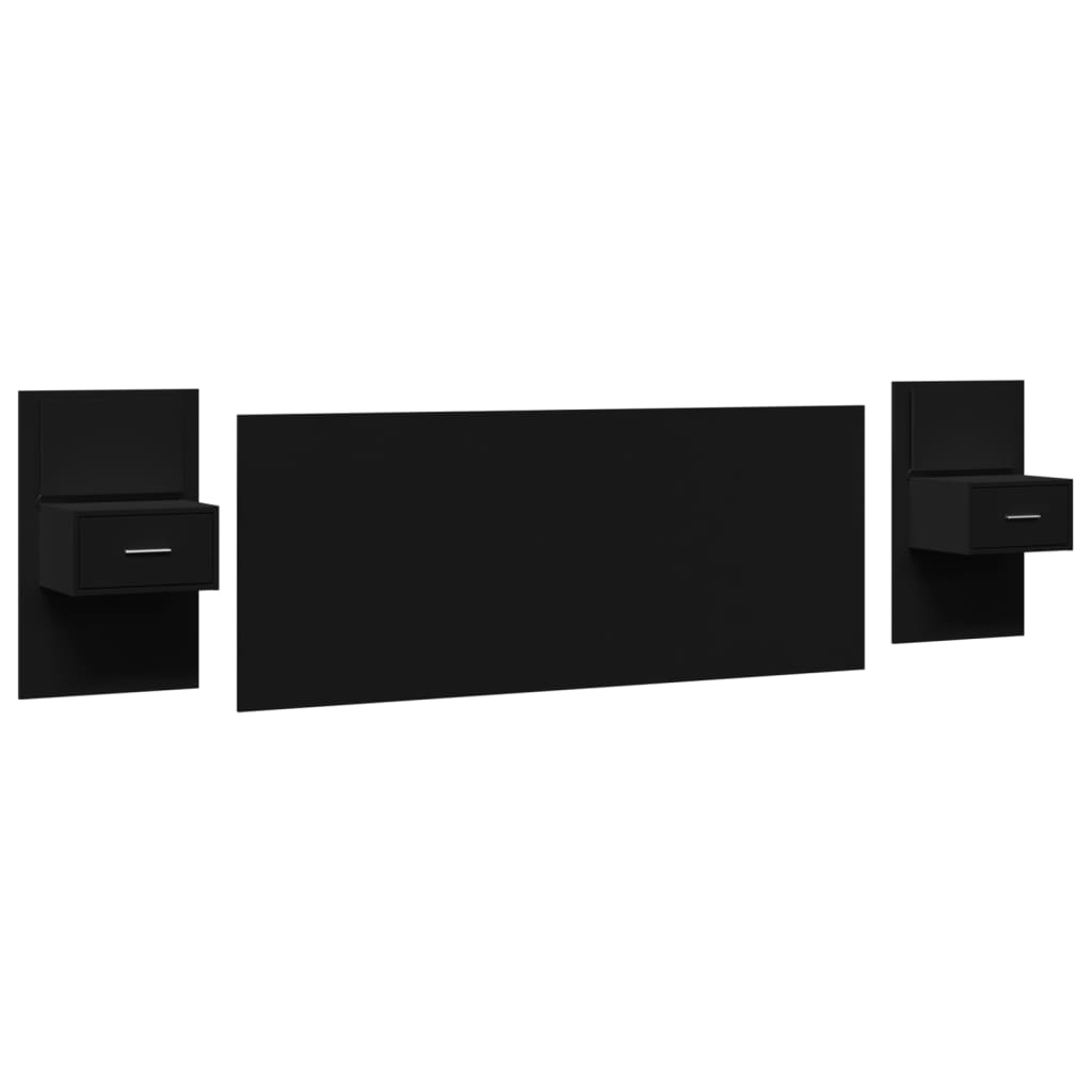 vidaXL Bed Headboard with Cabinets Black 200 cm Engineered Wood