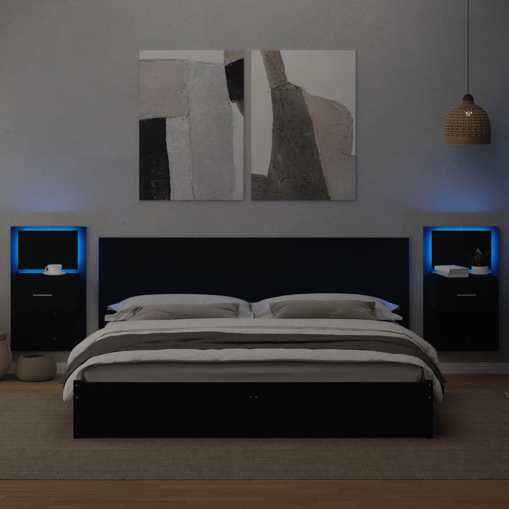 vidaXL Bed Headboard with Cabinets Black 200 cm Engineered Wood