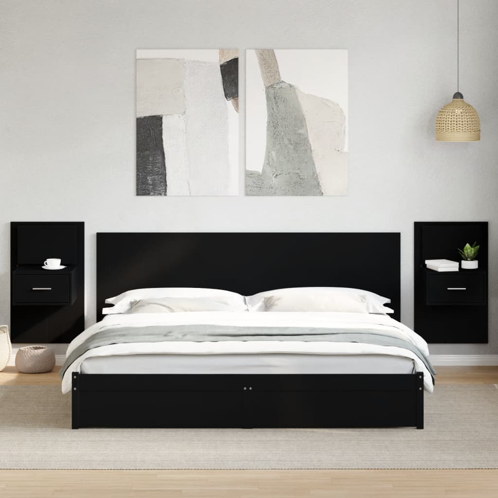 vidaXL Bed Headboard with Cabinets Black 200 cm Engineered Wood