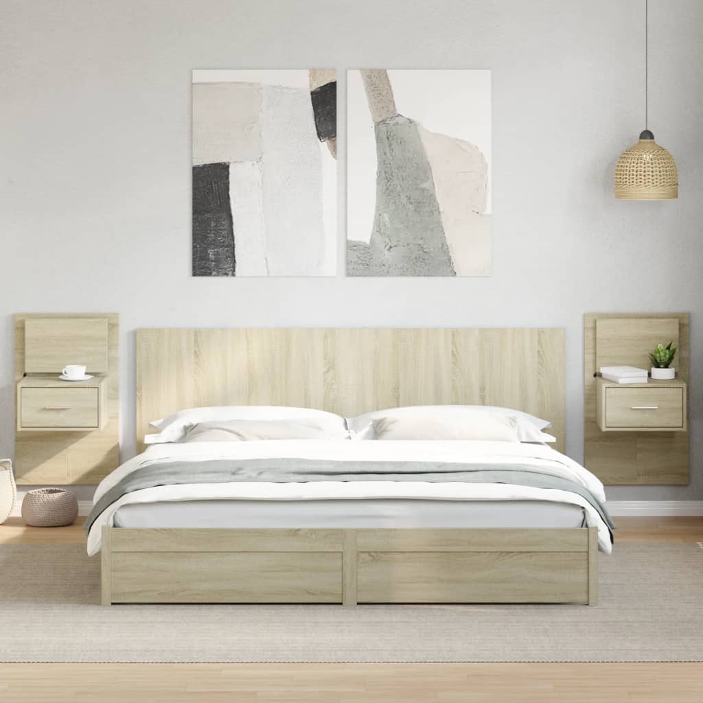 vidaXL Bed Headboard with Cabinets Sonoma Oak 200 cm Engineered Wood