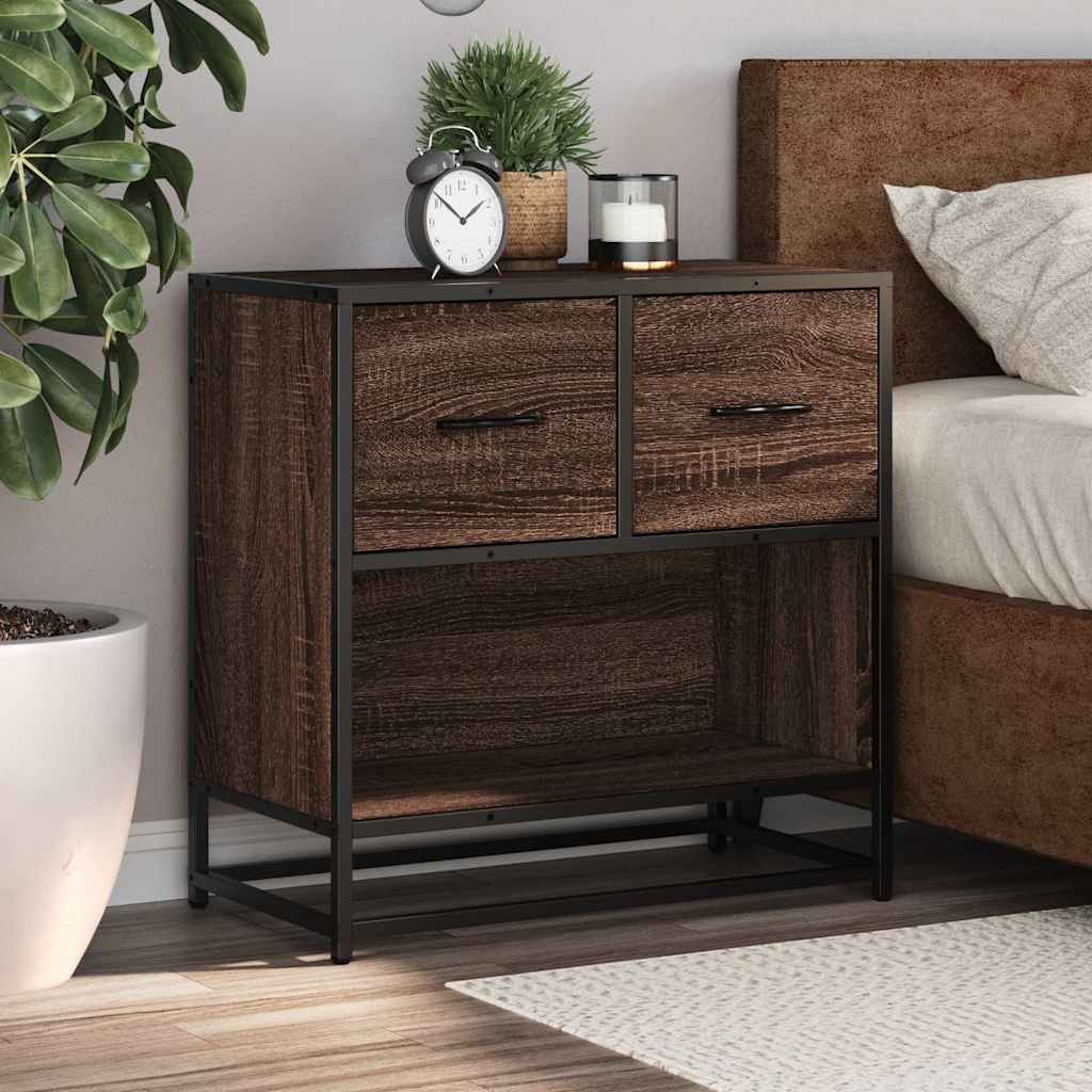 vidaXL Bedside Cabinet Brown Oak 60x31x60 cm Engineered Wood and Metal
