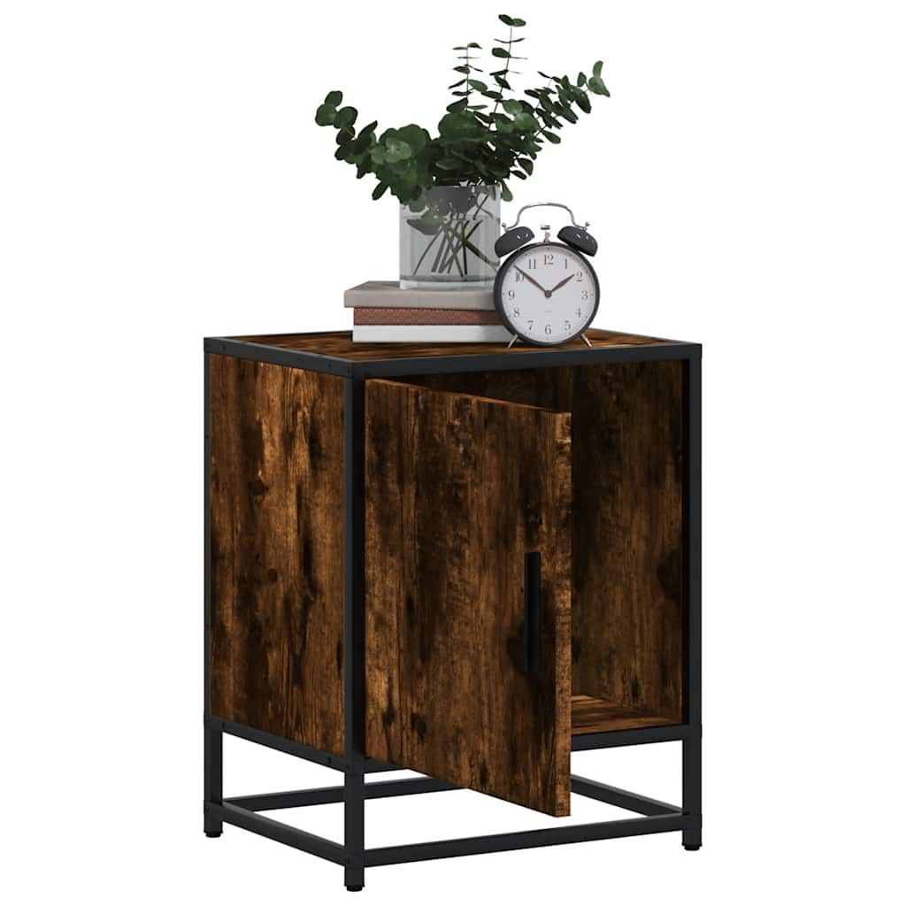 Bedside Cabinet Smoked Oak 40x31x50 cm Engineered Wood and Metal