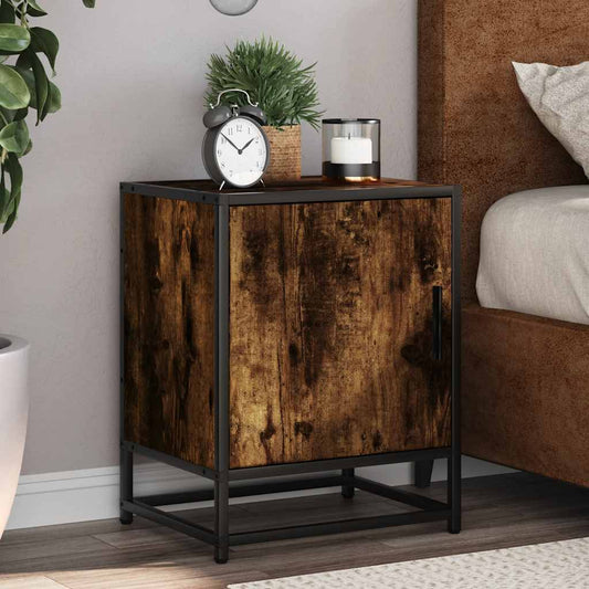 Bedside Cabinet Smoked Oak 40x31x50 cm Engineered Wood and Metal
