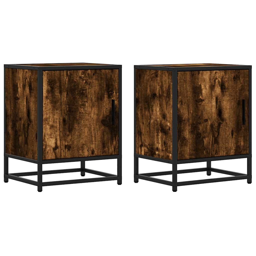 vidaXL Bedside Cabinets 2 pcs Smoked Oak 40x31x50 cm Engineered Wood and Metal