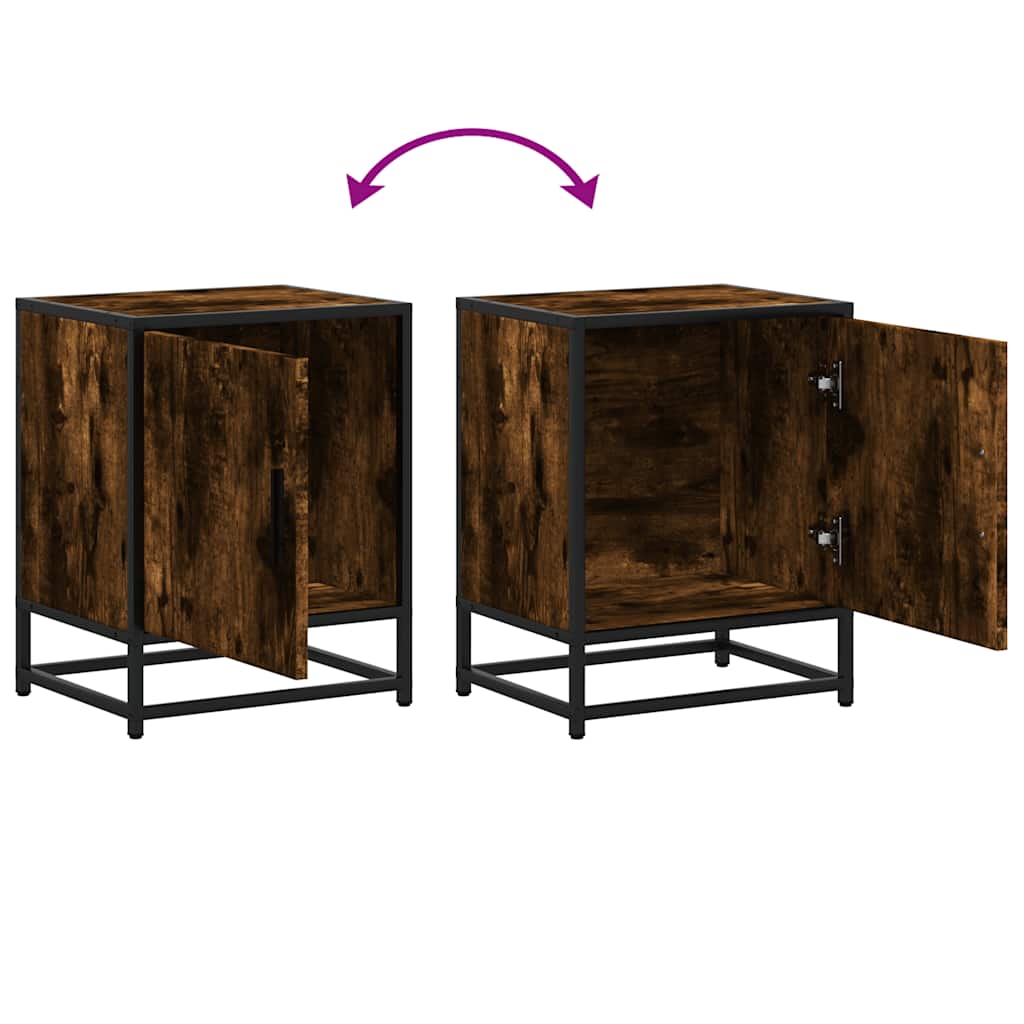 vidaXL Bedside Cabinets 2 pcs Smoked Oak 40x31x50 cm Engineered Wood and Metal