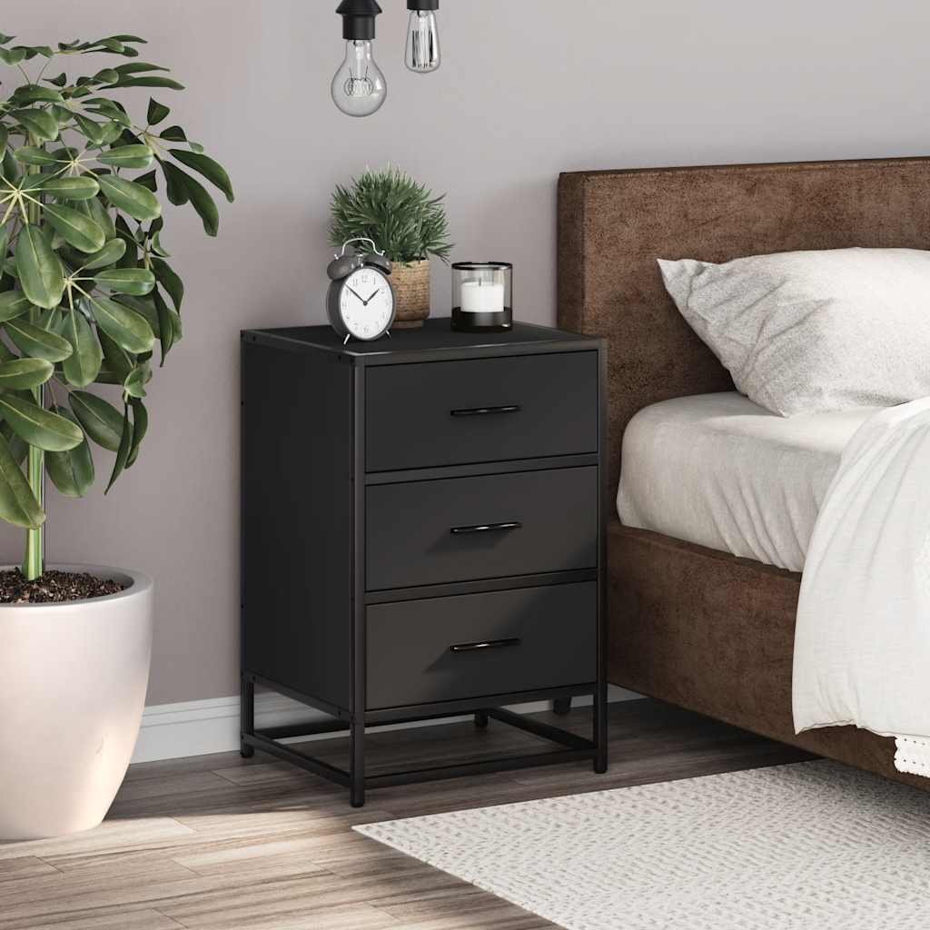 vidaXL Bedside Cabinet Black 40x34.5x60 cm Engineered Wood and Metal