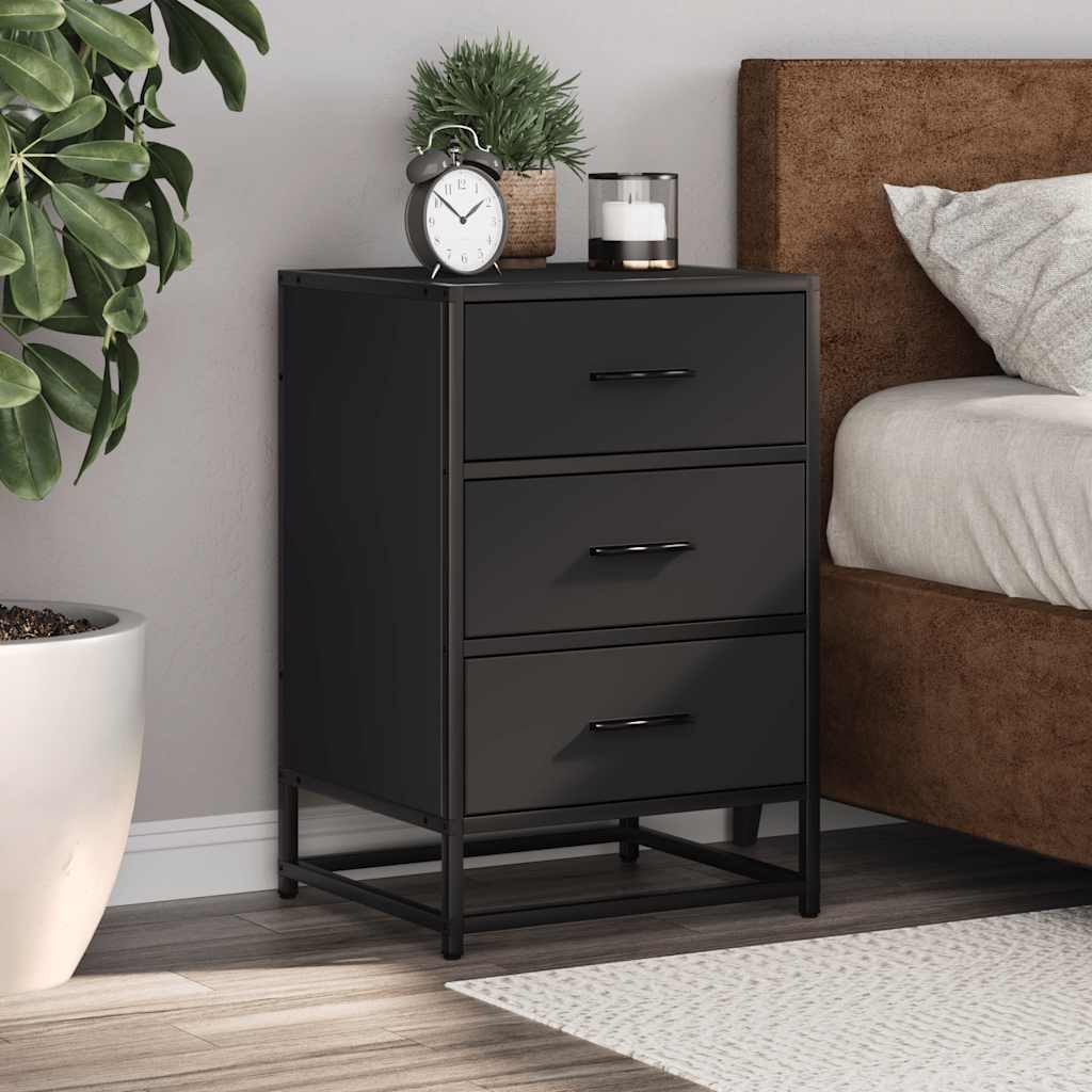 vidaXL Bedside Cabinet Black 40x34.5x60 cm Engineered Wood and Metal